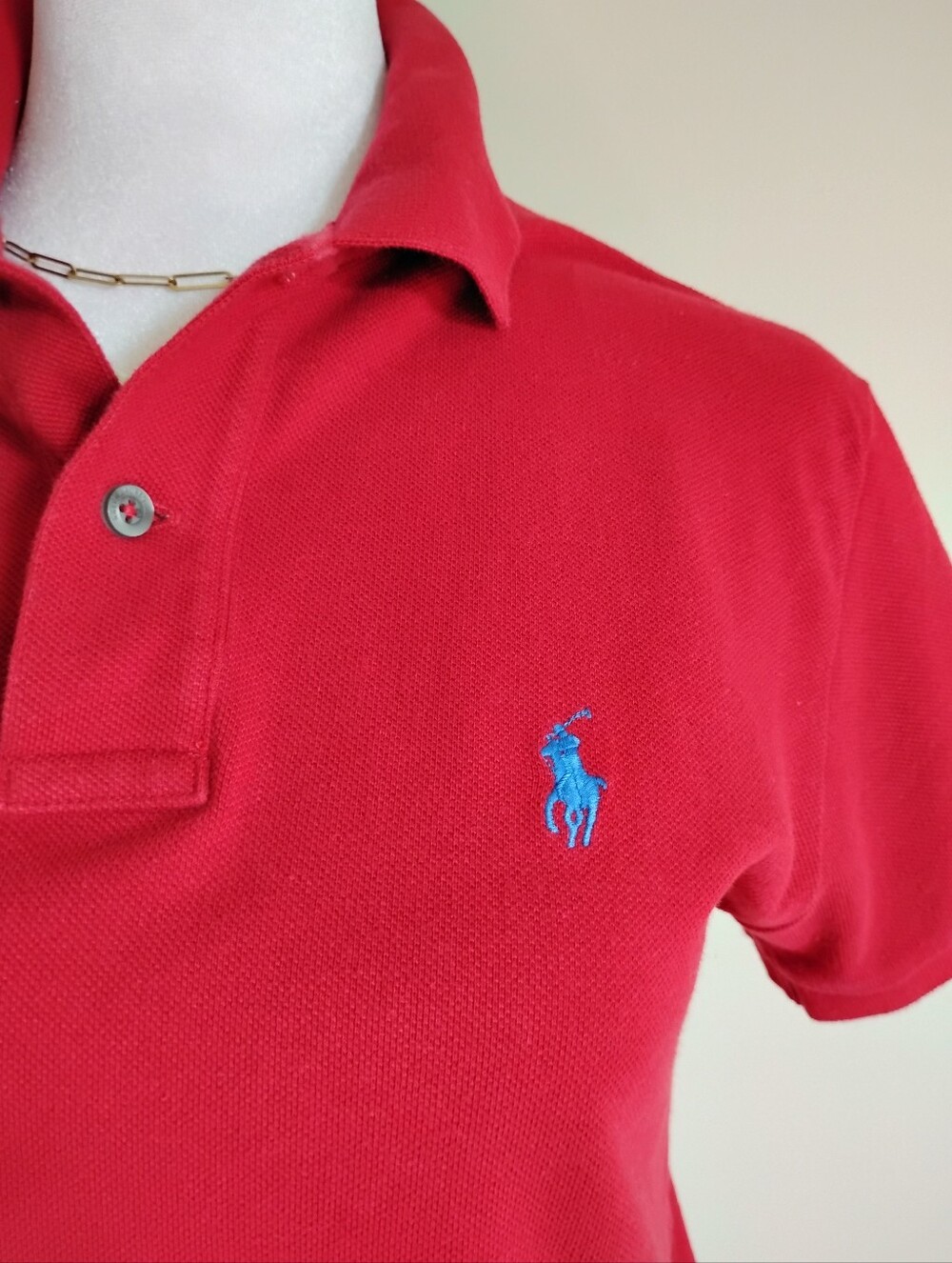 Ralph Lauren Classic Fit Pique Knit Polo Shirt Red Blue Preppy Quiet Luxury Sz S